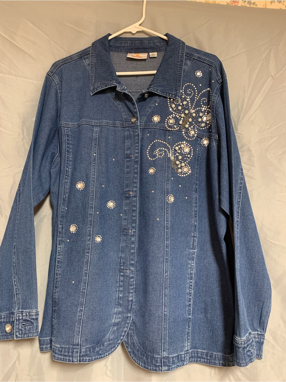 Quacker Factory Blue Denim Jacket with Crystal Embellishments